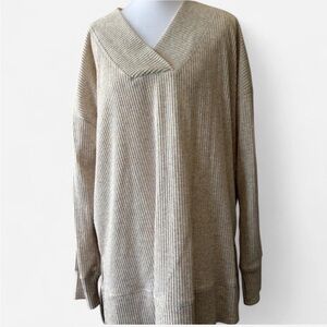 Gray V-Neck Ribbed Sweater